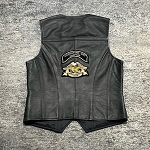 Vintage 90s Harley Davidson FMC Leather Vest Mens Small Black Patch Biker Riding